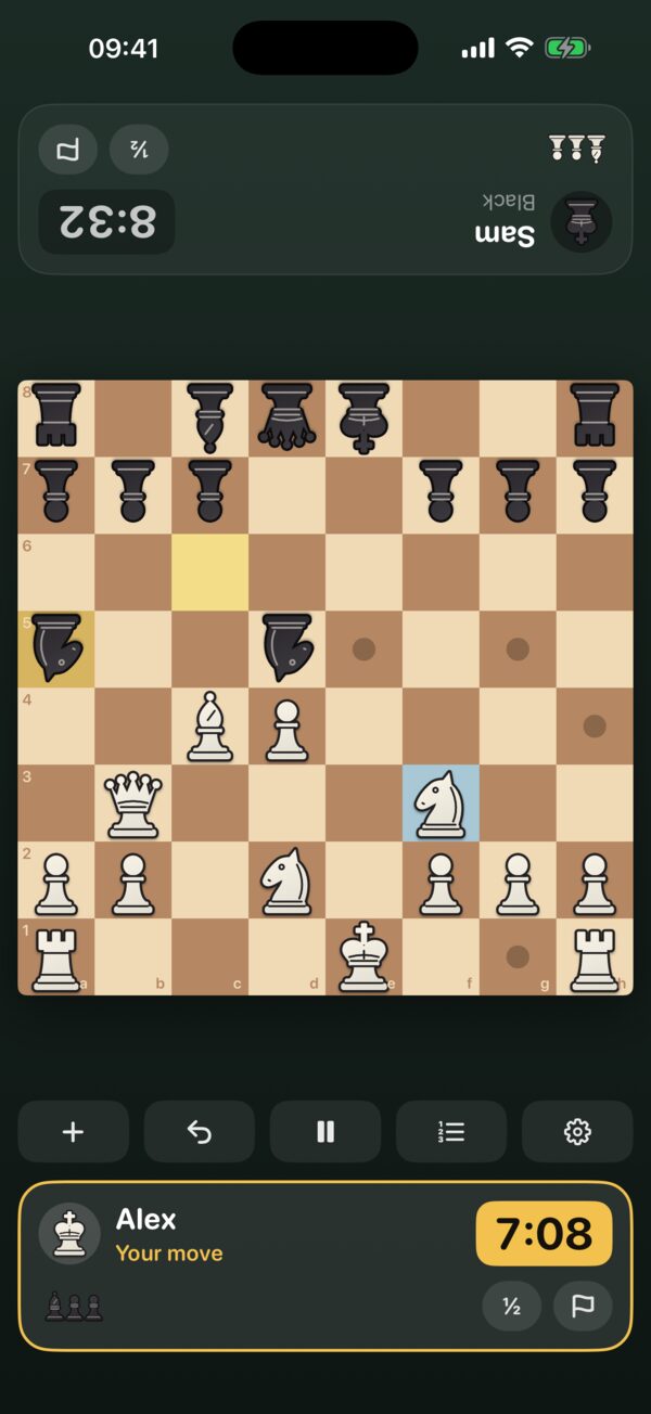 Face-to-face mode with a piece selected