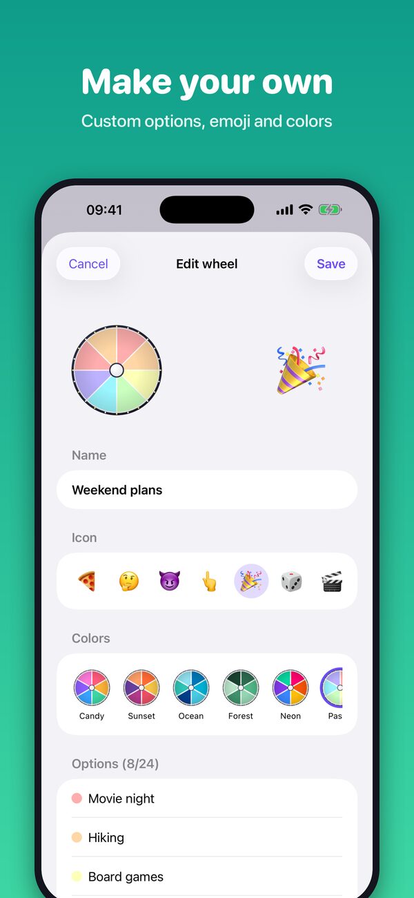 Make your own wheel with emoji and colors